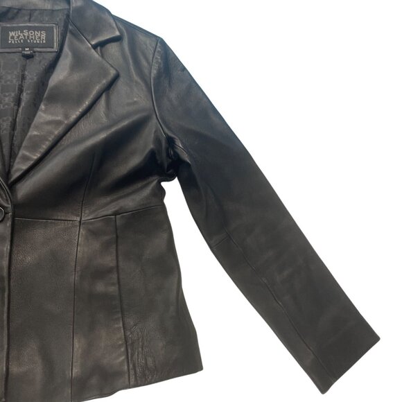 Wilsons Leather Pelle Studio Womens Black Leather Blazer Jacket Sz M SKU 9414 - Picture 5 of 13